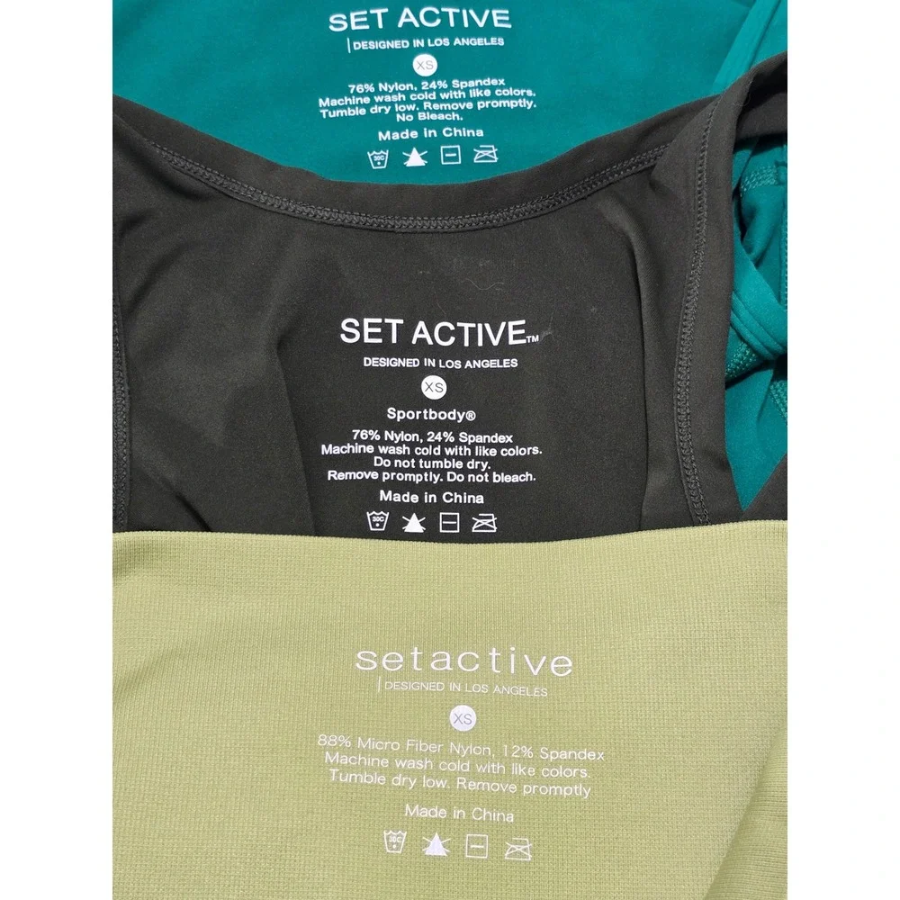 SET ACTIVE Bundle XS Sportbody Romper Teal Bodysuit Lime Green Ribbed Leggings - Picture 2 of 15